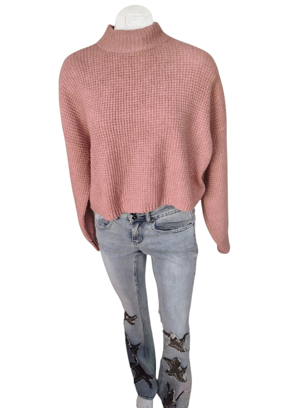 Hollister Dusty Rose Mock Neck Chunky Knit Sweater